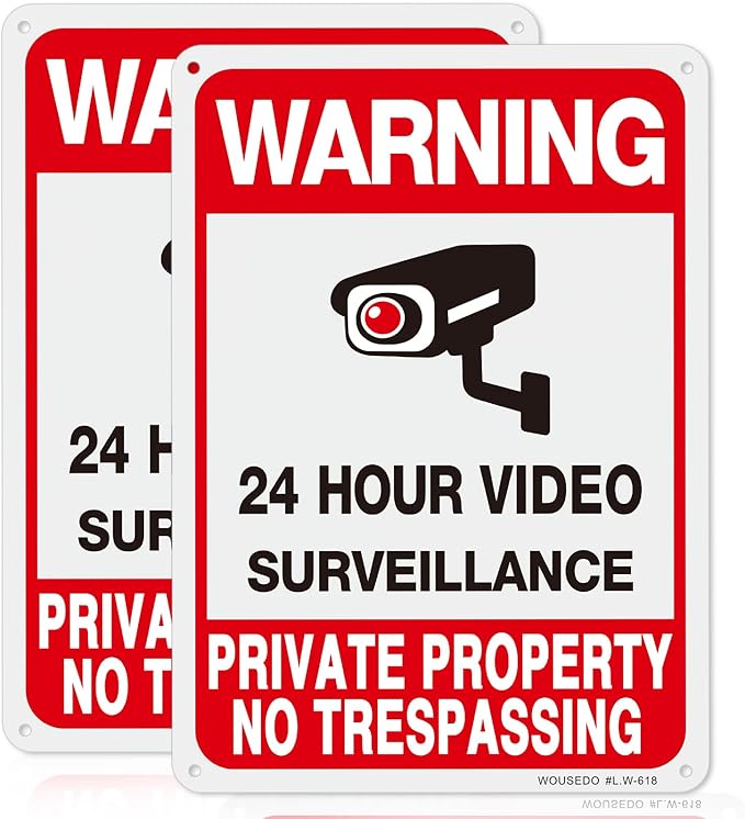 WOUSEDO 2-Pack Private Property No Trespassing Sign,Video Surveillance Signs Outdoor,Rust Free Aluminum 10 x7 Inches Security Camera Sign for Home,Business,CCTV,UV Protected & Waterproof