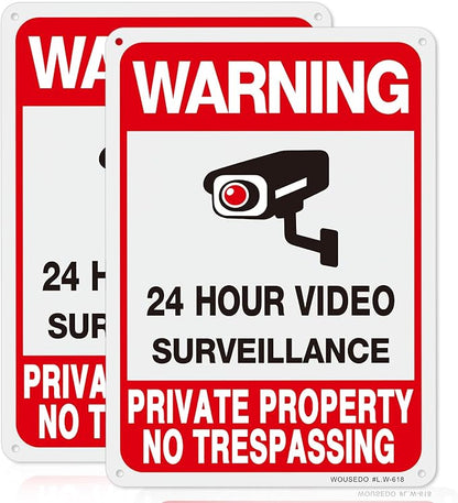 WOUSEDO 2-Pack Private Property No Trespassing Sign,Video Surveillance Signs Outdoor,Rust Free Aluminum 10 x7 Inches Security Camera Sign for Home,Business,CCTV,UV Protected & Waterproof