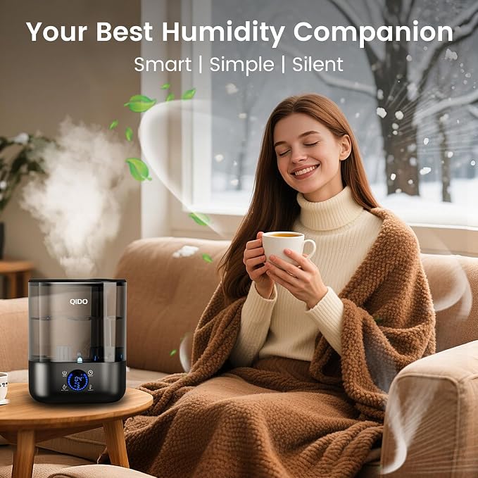COMHOMA Humidifiers for Bedroom, 5L Top Fill for Large Room, 36H Runtime, 28 dB Quiet Cool Mist Air Humidifier for Baby Nursery, Plants, Indoor, APP/7-color Nightlight, Easy to Clean & Fill, Black