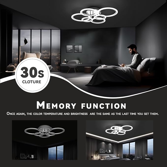 72W 6 Ring LED Ceiling Light Dimmable for Living Bedroom Kitchen | Smart App & Remote Control, 2800K-7000K Adjustable, Modern Flush Mount Ceiling Lamp for Multi-scene Indoor