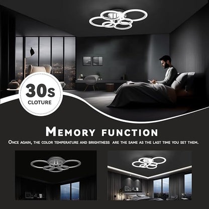 72W 6 Ring LED Ceiling Light Dimmable for Living Bedroom Kitchen | Smart App & Remote Control, 2800K-7000K Adjustable, Modern Flush Mount Ceiling Lamp for Multi-scene Indoor