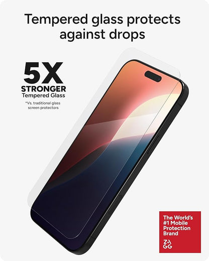 ZAGG Glass Elite Screen Protector for iPhone 16 Plus / 15 Plus - 5X Stronger, Reinforced Edges, Ultra-Strong Tempered Glass, Scratch Resistant, Anti-Smudge, InvisibleShield, Easy Installation, Eco-Friendly | 5X Stronger, Reinforced Edges, Ultra-Strong,...
