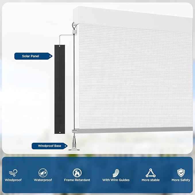 Motorized Outdoor Shades, Custom Patio Roller Blinds with Remote, Smart Exterior Sun Shades Compatible with Alexa, HomeKit, Google Home (1% Openness White)