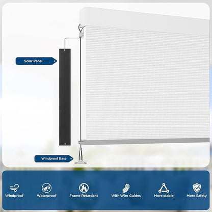 Motorized Outdoor Shades, Custom Patio Roller Blinds with Remote, Smart Exterior Sun Shades Compatible with Alexa, HomeKit, Google Home (1% Openness White)