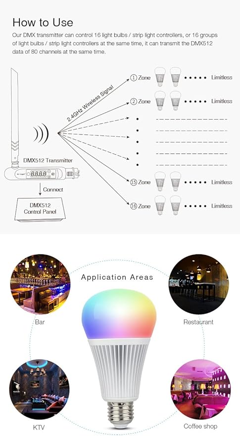 LGIDTECH DMX512 LED Light Bulb Miboxer 9W RGB+CCT Color Changing and Color Temperature Adjustable, Work with DMX512 Console Panel Via Milight DMX512 Transmitter (Sold Separately)