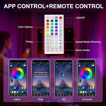 TV LED Lights, 13.2ft Music Sync RGB Strip Lights with Remote & App Control, USB Powered for 32-65 Inch TVs, PC, Bedroom, Gaming Setup, Home Cinema