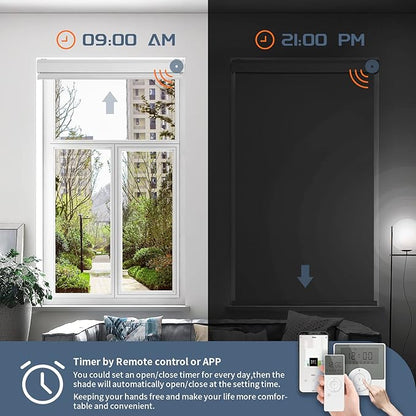 Motorized Blinds Compatible with Alexa Google Custom to 116" Width 100% Blackout Smart Blind Automatic Large Window Roller Shades Remote Control Striped Light Coffee