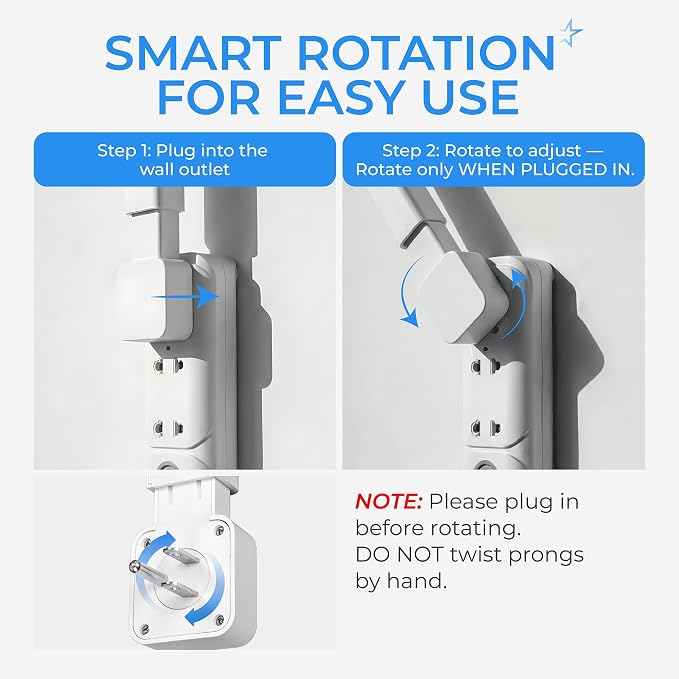 Electrical Outlet Extender Stick, 360° Rotating Wall Outlet Expander with 4 AC Outlets, USB-C PD 20W Fast Charging, 2 USB-A & 2 USB-C Ports, 18"-27" Adjustable Power Strip for Hard-to-Reach Outlets