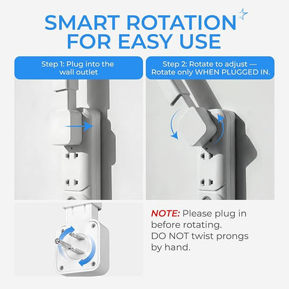 Electrical Outlet Extender Stick, 360° Rotating Wall Outlet Expander with 4 AC Outlets, USB-C PD 20W Fast Charging, 2 USB-A & 2 USB-C Ports, 18"-27" Adjustable Power Strip for Hard-to-Reach Outlets