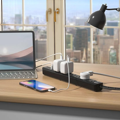 2 Pack Power Strip Surge Protector - 10 Ft Extension Cord with 6 Outlets with 3USB Ports（1 USB C） Port，1875W/15A, Flat Plug, Wall Mount Desk Charging Station for Home Office