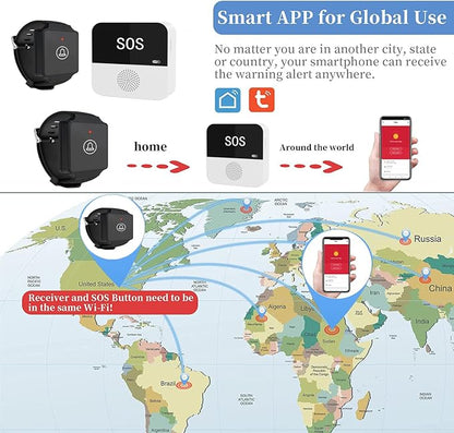 WiFi Caregiver Call Button System Smart App Alert Wrist Pager Emergency Call Button Personal Help Device for Elderly Patients (1 Bracelet + 1 Receiver)