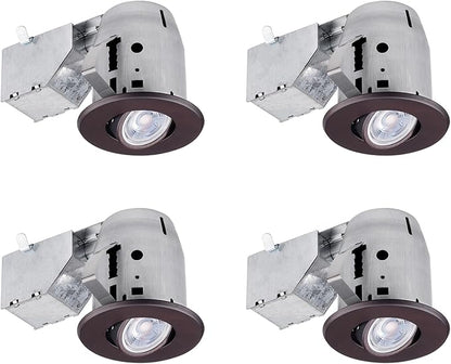 Globe Electric 90964 3" Swivel Round Trim Recessed Lighting Kit 4-Pack, Oil Rubbed Bronze Finish, Easy Install Push-N-Click Clips, 3.25" Hole Size, Dimmable, Ceiling Light, Bulb Not Included