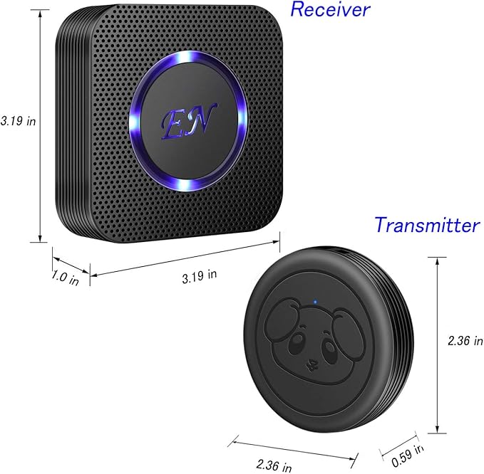 Dog Door Bell Wireless Doggie Doorbells for Potty Training with Waterproof Touch Button Dog Bells Included 2 Receivers and 4 Transmitters, Black