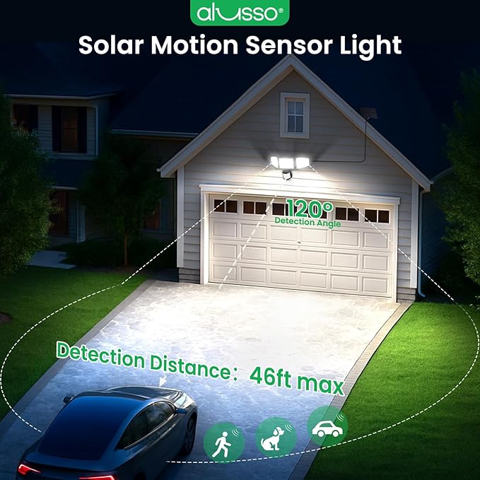 ALUSSO Solar Lights Outdoor Motion Sensor 400LM, LED Security Lights with Remote, 3 Modes (Dusk to Dawn/Auto/On Time), CCT 3000K-6500K Waterproof Flood Light for Garden Yard Garage, 1 Pc Black
