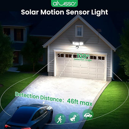 ALUSSO Solar Lights Outdoor Motion Sensor 400LM, LED Security Lights with Remote, 3 Modes (Dusk to Dawn/Auto/On Time), CCT 3000K-6500K Waterproof Flood Light for Garden Yard Garage, 1 Pc Black
