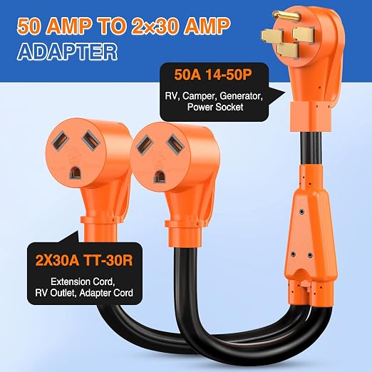 Nilight 50Amp to 30Amp RV Y Splitter Adapter Cord 10 AWG NEMA 14-50P TT-30R