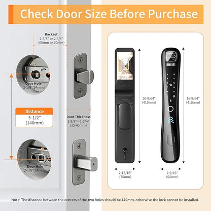 Smart Lock with Camera & Video Doorbell, 8-in-1 Keyless Entry Door Lock with Keypad, Smart Deadbolt for Front Door, Fingerprint Lock Built-in Wi-Fi, Voice Control & Remote Control, Two-Way Talk