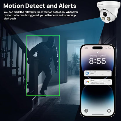 4MP PoE IP Camera Outdoor with Human/Vehicle Motion Detection and Built-in Mic, 118° Wide Angle, 2.8mm lens,98ft Night Vision 24/7 Full Color Recording POE Camera, IP67,Compatible with Blue Iris