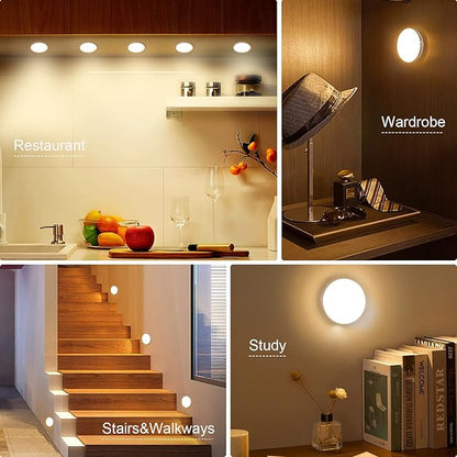 8 LEDs Motion Sensor Light Indoor, Night Light USB Rechargeable, 3 Light Modes & 400 mAh Battery, Cordless Magnetic Sticker Nightlight for Stair, Closet, Hallway - 3000K Warm White 6 Pack