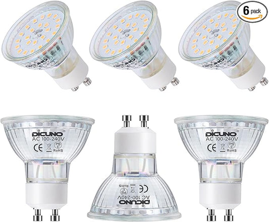 DiCUNO GU10 LED Light Bulbs, 6W 60W Halogen Replacement, Warm White 2700K, 700lm, Full Glass Cover 120 Degree Beam Angle, 120V, MR16 GU10 LED Non-dimmable, Spotlight Track Lighting, 6-Pack