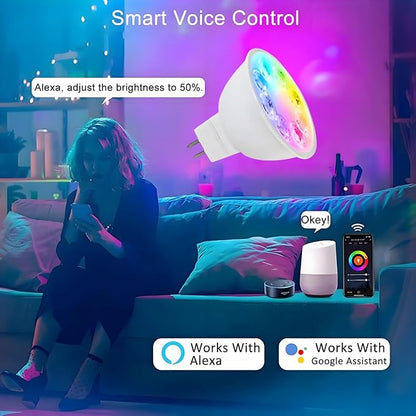 Smart MR16 LED Bulb Dimmable Color Changing, 12V Gu5.3 Bi-pin Base, WiFi & Bluetooth LED Bulbs Work with Alexa Google, Color Changing Sync with Music, for Living Room, Bedroom, Office,Hotel etc. 4Pack