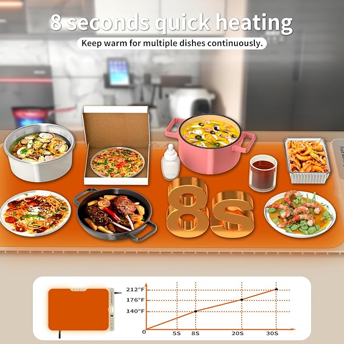 Electric Warming Tray&Food Warming MatFast Full Surface Electric Warming Tray with 7 Temp-Settings & 8H Timer, Portable Roll Up Food Warmer for Gatherings Parties Buffet -Oversized (Beige, 32''X15'')