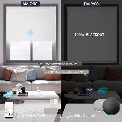 Motorized Blinds with Remote, Blackout Smart Blinds for Windows Automatic Roller Shades Compatible with Alexa, Motorized Shades Customized for Bedroom Home Office (Blackout-Pure White)