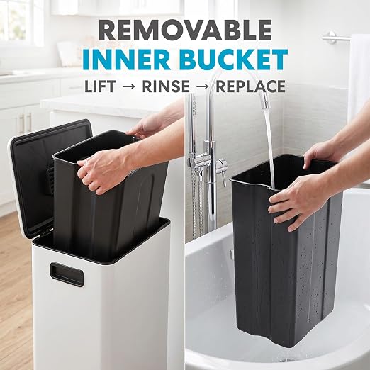 SIMPLI-MAGIC 13 Gallon / 50L Step Trash Can, Infinity Edge, Cloud Dancer