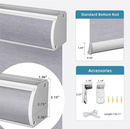SmartWings Motorized Light Filtering Blinds Work with Homekit Thread Z-Wave Alexa, 70% Blackout Electric Smart Window Shade Translucent, Cordless with Remote Control, Up W110 x H148, Essential Grey