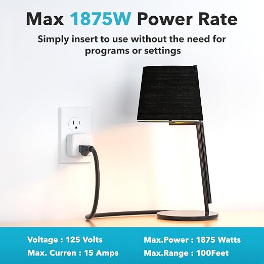 HBN Remote Control Outlet with 100FT RF Signal, Wireless On Off Switch Plug for Household Appliances, Battery Included, 15A/1875W(3 Outlets + 1 Remote)