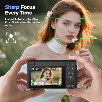 Digital Camera 4K for Photography - 64MP Cameras for Video - 180°Flip Screen Compact Cámara - 16X Zoom Photo Camera Gifts for Teens Ages 8-18 - Point and Shoot Digital Cameras for YouTube Vlogging