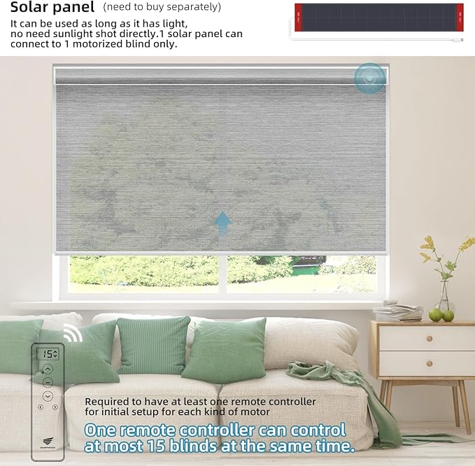 SmartWings Motorized Light Filtering Shades, Work with Homekit, Alexa SmartThings Google, 50% Blackout PVC Free Smart Blinds for Windows, Cordless Window Shades with Remote, Customized, Silver