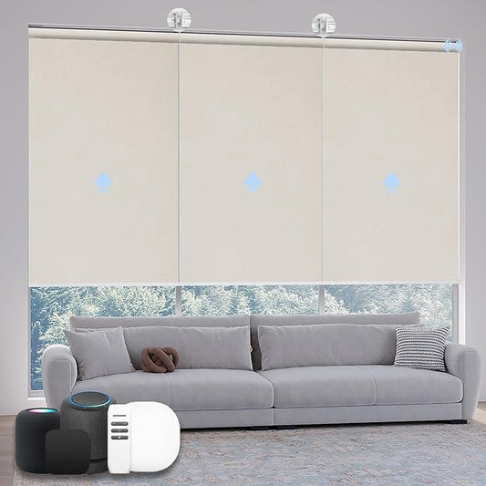 Motorized Coupled Shades, Blackout Smart Blinds for Large Windows Automatic Blinds Compatible with Alexa, Motorized Roller Shades Customized for Bedroom Home Office(Blackout-Fabric Beige)