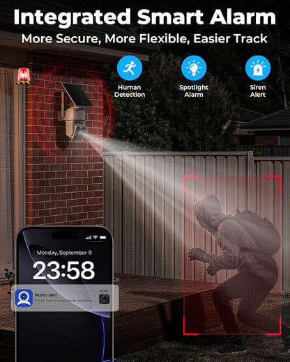 No Monthly Fee Solar Security Camera System with Home Hub, 4 Pack 4MP 360° PTZ Wireless Outdoor Cameras, Local Storage, Color Night Vision, 5GHz & 2.4GHz WiFi for Home Exterior, IP66
