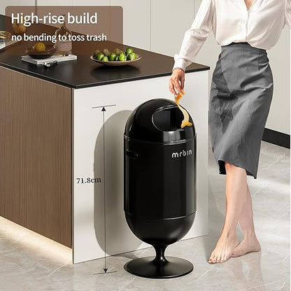 MRBIN Metal Trash Can with Lid, 5.3 Gallons / 20L Medium Decorative Waste Basket, Round Tall Garbage with High Leg for Bathroom, Office, Bedroom, Kitchen, Black