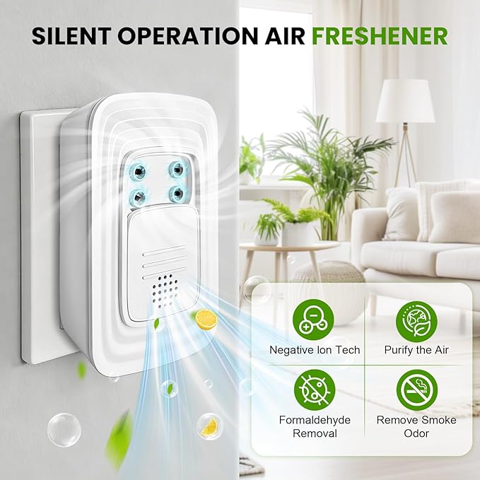 Ionic Air Purifier, 2026 New Plug in Negative Ion Air Purifiers, Quiet Air Freshener, Filter Free, for Home, Bedroom, Office, Basement, Odor, Smoke, Dust, Pet Smell (4Pcs, with 8 Fragrance Tablets)
