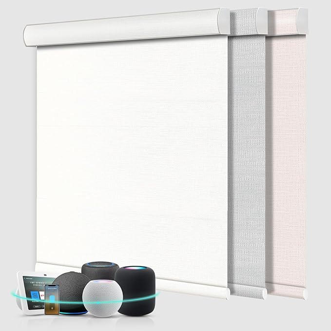 Aprilsmart Motorized Blinds with Remote,Compatible with Apple HomeKit Alexa Google Home- Voice and app Control,Motorized Roller Shades 100% Blackout Custom Size(Westray Sterling-15)
