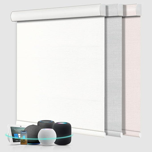 Aprilsmart Motorized Blinds with Remote,Compatible with Apple HomeKit Alexa Google Home- Voice and app Control,Motorized Roller Shades 100% Blackout Custom Size(Westray Sterling-15)