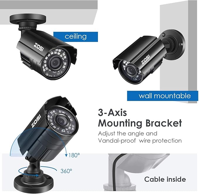 ZOSI 1080P HD TVI Security Camera for Home Office Surveillance CCTV System Bullet BNC Camera with Night Vision Black（Renewed）