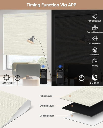 Kincmo Motorized Blinds with Remote,100% Blackout Motorized Roller Shades Work with Apple Homekit,Alexa,Google, Custom Electric Blinds with App,Voice Control (Dreamy Warm)