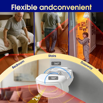 Wireless Motion Sensor Bed Alarm for Elderly - Fall Prevention System for Dementia Patients & Seniors - Caregiver Pager with 5 Volume Levels for Home Safety (1 Caregiver Pager+2 Sensor)