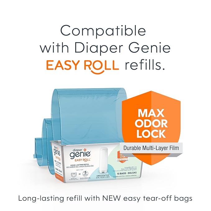 Diaper Genie Signature Pail Includes 1 Easy Roll Refill with 18 Bags | Holds Up to 846 Newborn-Sized Diapers Per Refill
