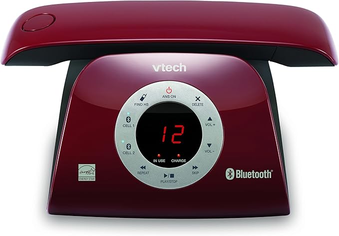 VTECH VS122-16 Retro-Design Cordless Phone: Bluetooth Connect to Cell, Call Blocker, Answering System, Full-Duplex Speakerphone