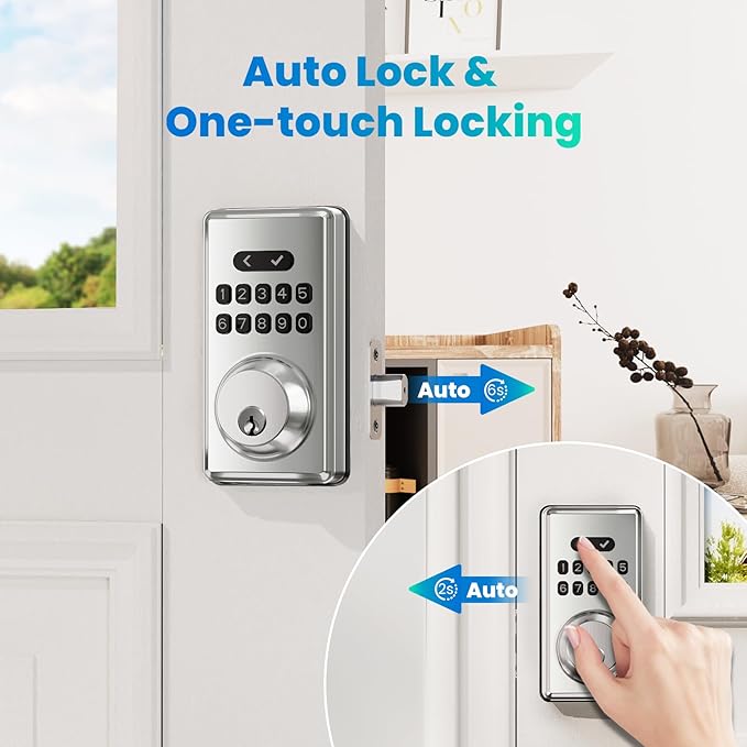 Keyless Entry Door Lock with Keypad, Electronic Smart Deadbolt, Smart Locks for Front Door, Auto Lock, Anti-Peeking Password, Easy Installation, Silver