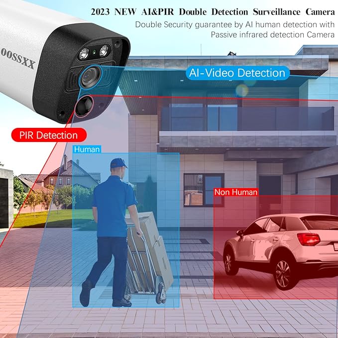 OOSSXX (5.0MP & 130° Wide-Angle 2-Way Audio PIR Detection Dual Antennas Enhance WiFi Security Wireless Camera System Outdoor Wireless Security Camera, Home Surveillance Bullet Exterior Cameras,1-Pack