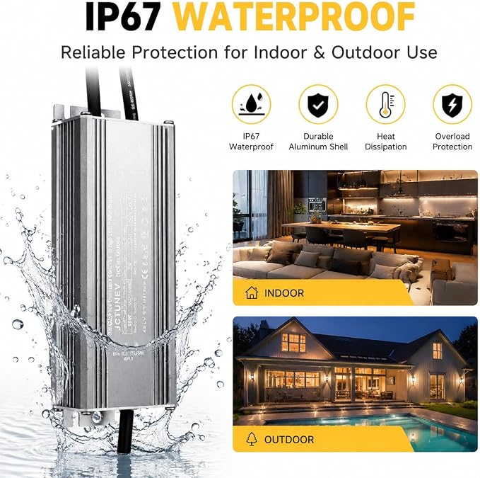 24V 60W Dimmable LED Driver, 5-in-1 TRIAC/0-10V/PWM Dimming, 100% Silent & Zero-Flicker IP67 Waterproof Power Supply, Compatible with Lutron & Leviton for LED Strip Lights, ETL Listed