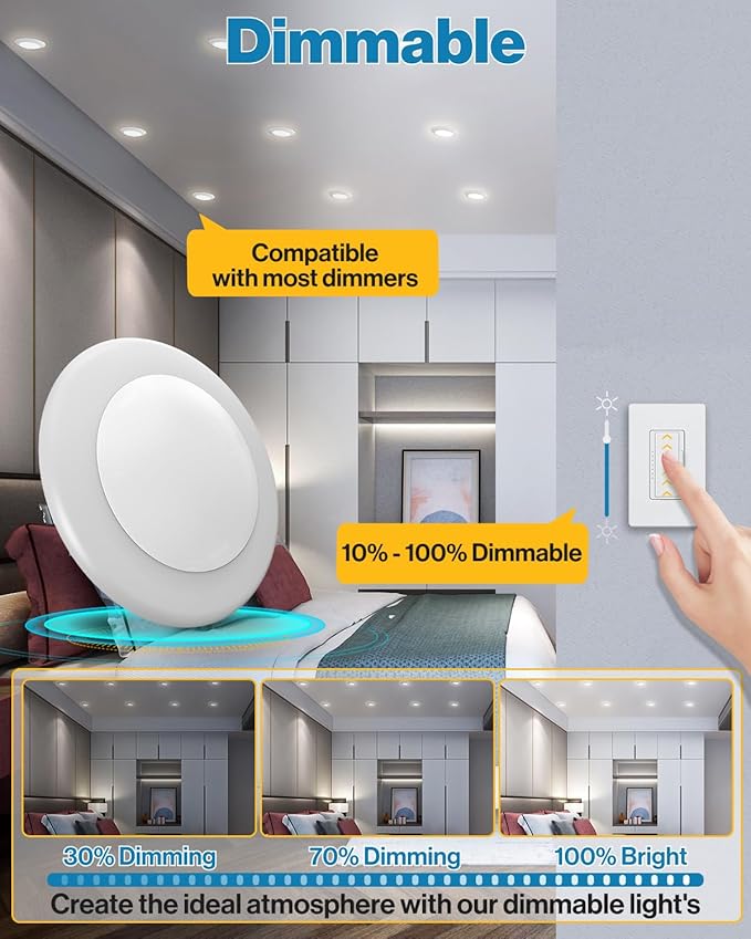 Sunco 36 Pack 4 Inch LED Disk Lights, Flush Mount Disc Recessed Ceiling Can Lighting, 650 LM, Selectable CCT 2700K/3000K/4000K/5000K/6000K, Dimmable, 10W=50W, Wet Rated ETL