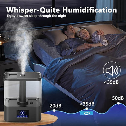 KZF Humidifier for Bedroom, 6L Ultrasonic Cool Mist Easy Clean 3 Adjust the Humidity, Suitable for Bedroom Study Room Kids Room Yoga Office, Quite and Smart Top Fill Design