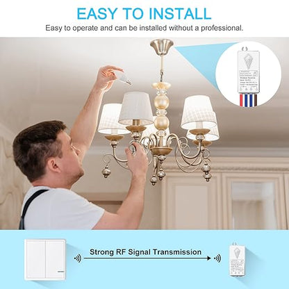 NineLeaf Smart Light Switch Receiver Kit, Wireless Light Switch Kit, Light Switch Panel Remotely Control 130ft Indoor 1900ft Outdoor, No Wiring Required without Tearing Wall 1x2-gang Switch 2 Receiver