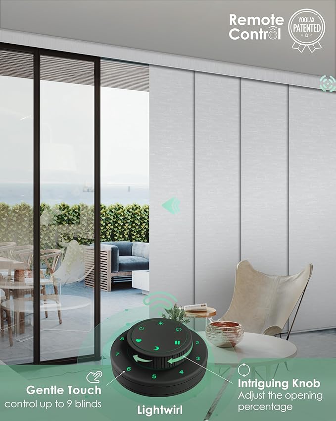 Yoolax Custom XL Smart Sliding Door Blinds, Motorized Sliding Panel Blinds Compatible with Alexa, Fabric Blackout Vertical Rechargeable Battery Shades for Glass Doors(Jacquard White)